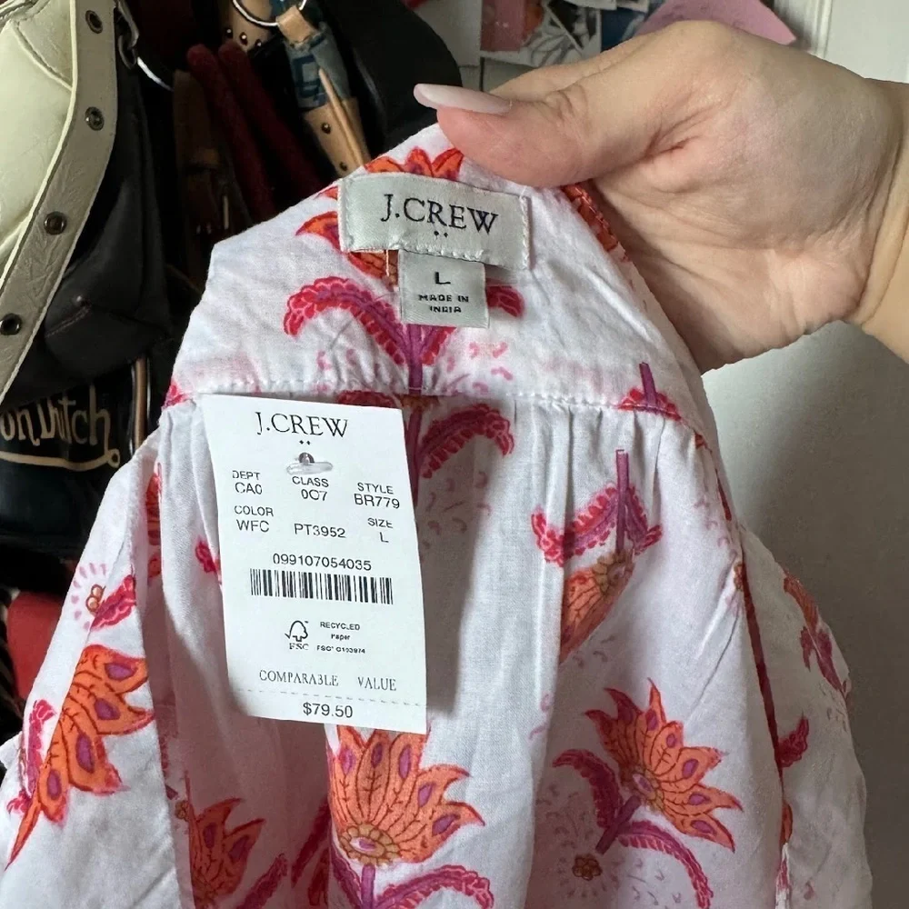 NWT J. Crew Orange Ruffled 3/4 Sleeve Blouse Large